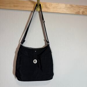 Women's Baggallini Black with Tan Lining Shoulder Zip Closure‎ Purse Bag
